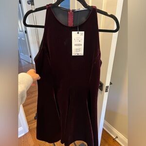 Zara Deep Burgundy Velvet Mini Dress Sz M